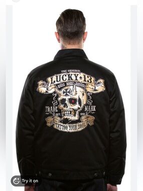Lucky 13 Jacket Mens 2XL Black Zip-Up Bikes Booze Broads Tattoo Your Soul Skull